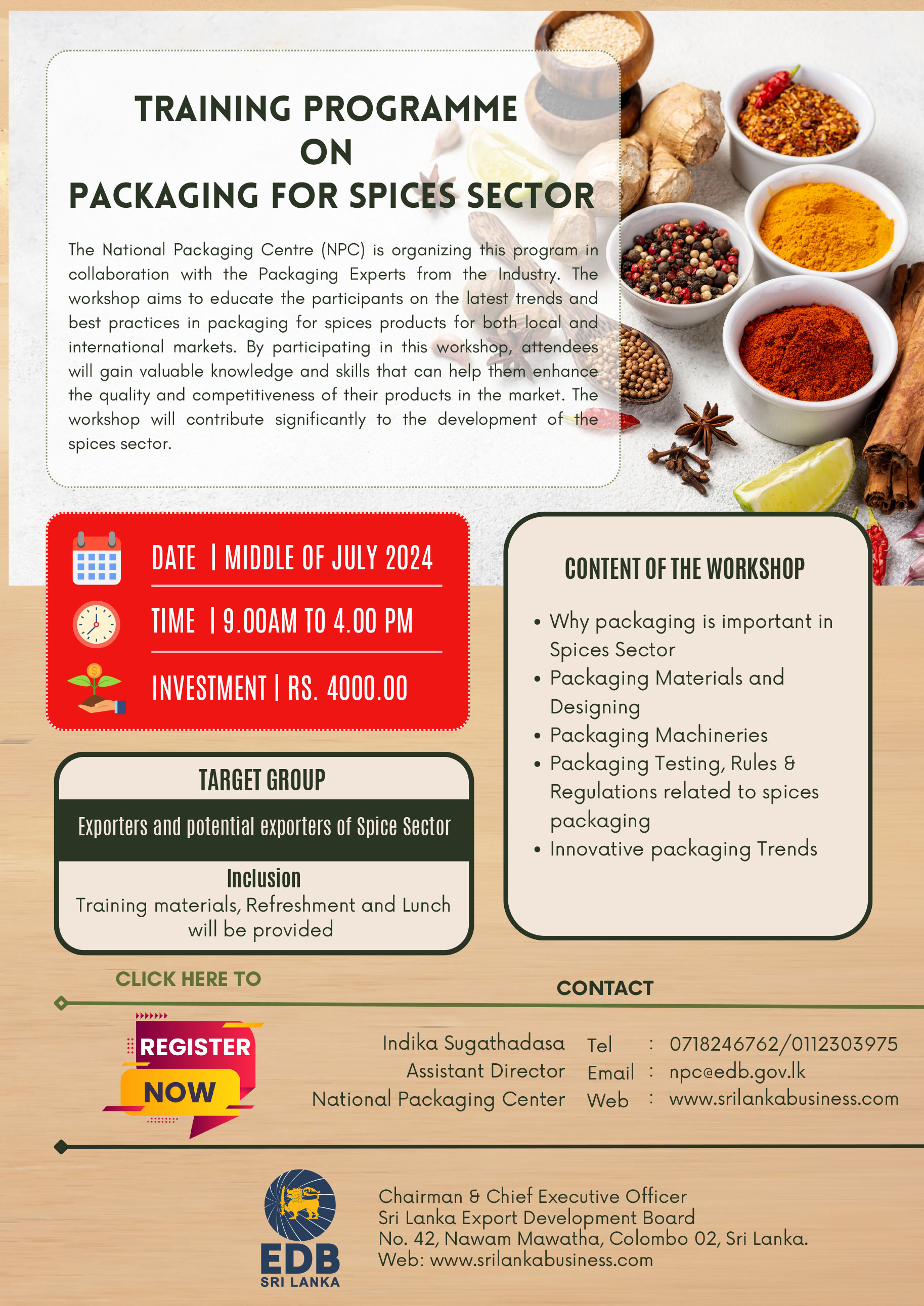 Training Programme on Packaging for Spices sector