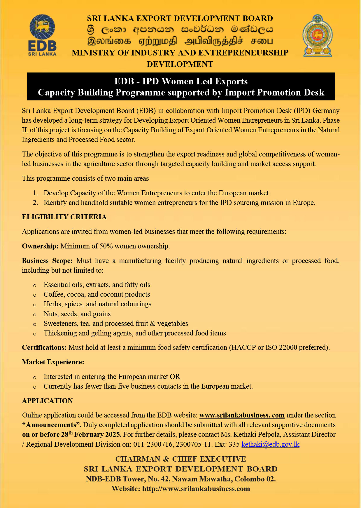 EDB - IPD Women Led Exports Capacity Building Programme