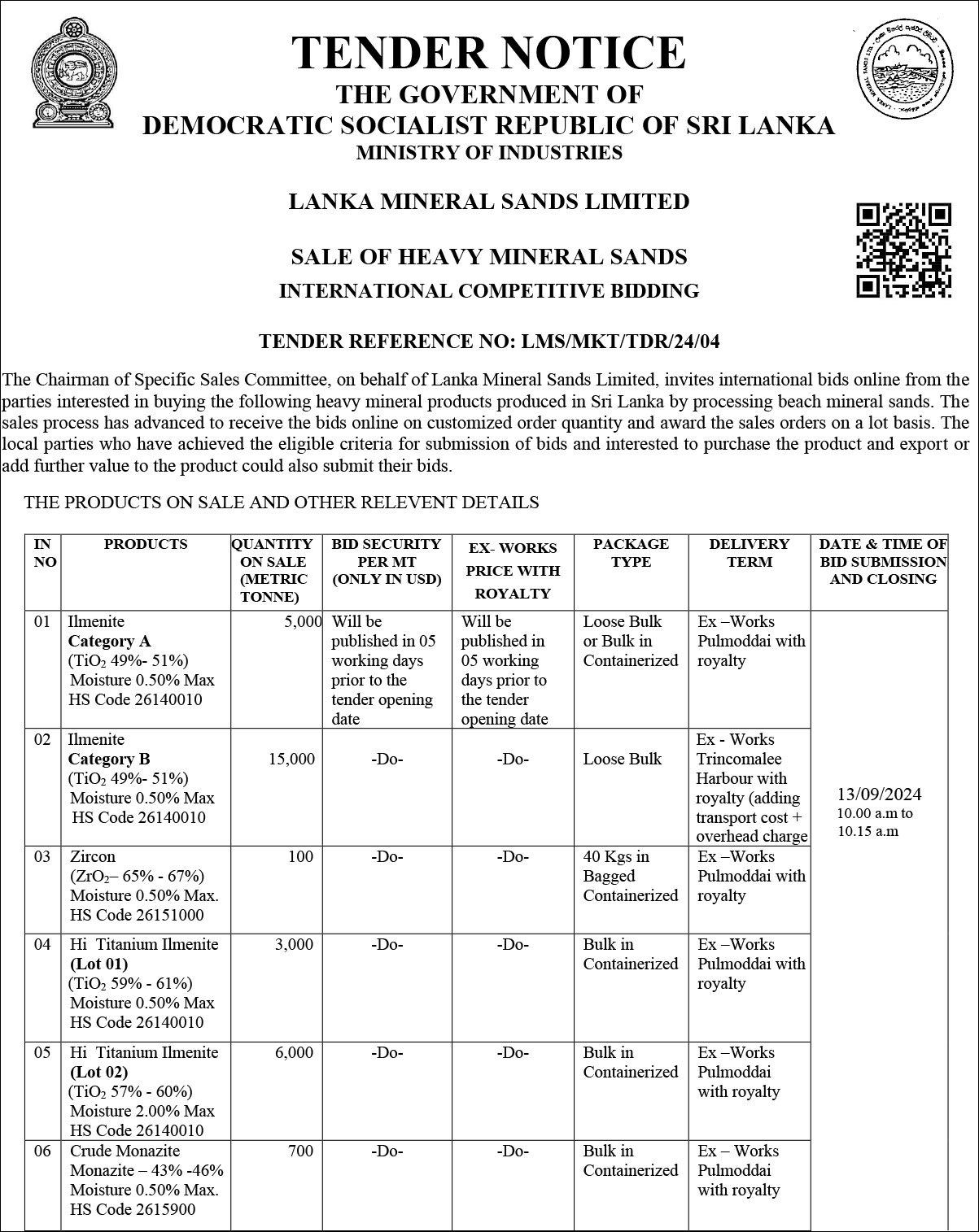 TENDER AMENDMENT NOTICE NO: LMS/MKT/TDR/24/04