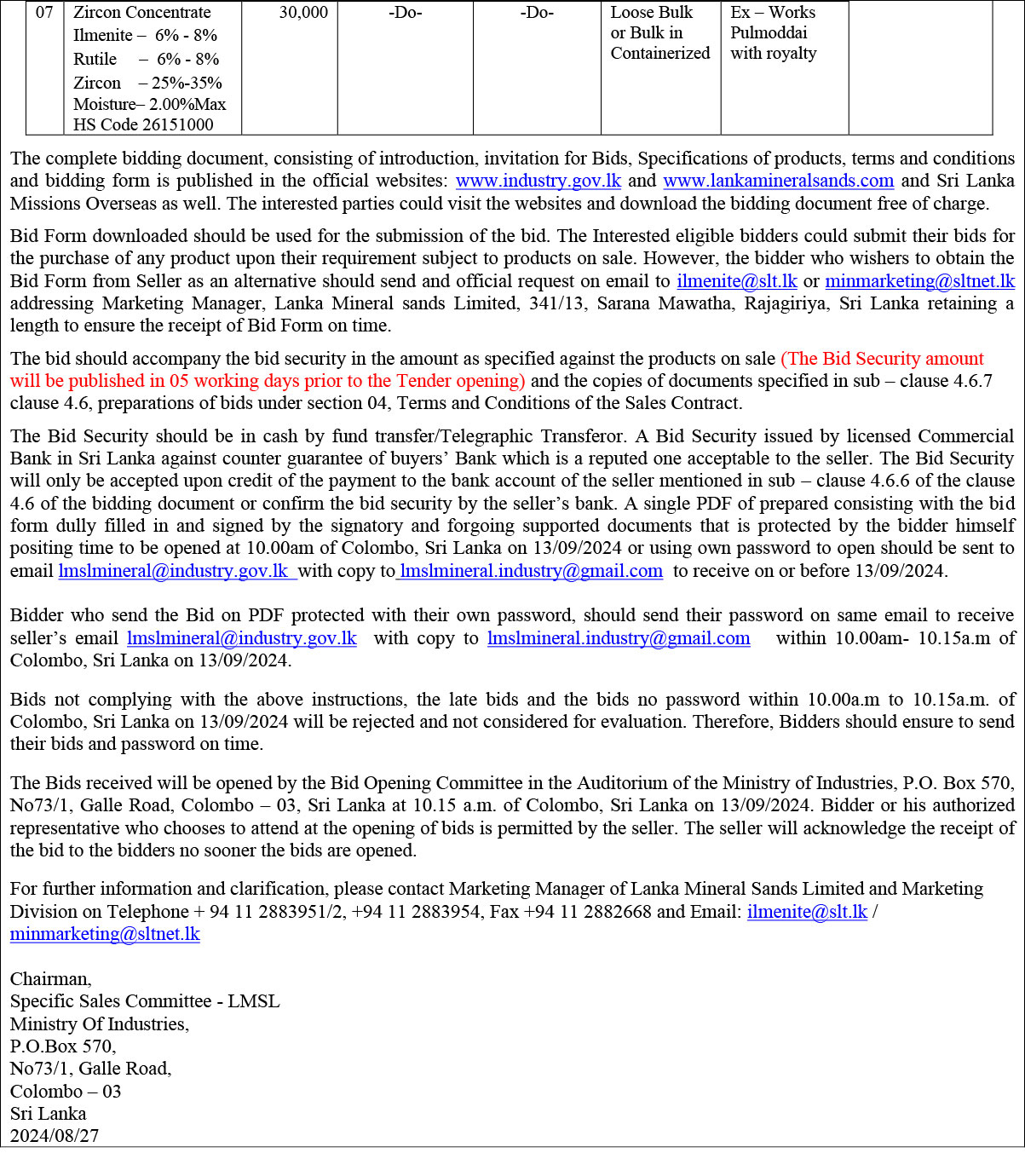 TENDER AMENDMENT NOTICE NO: LMS/MKT/TDR/24/04